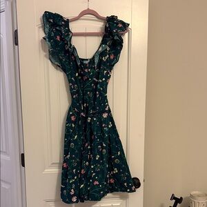 Hill House Teal Floral Ruffle Dress